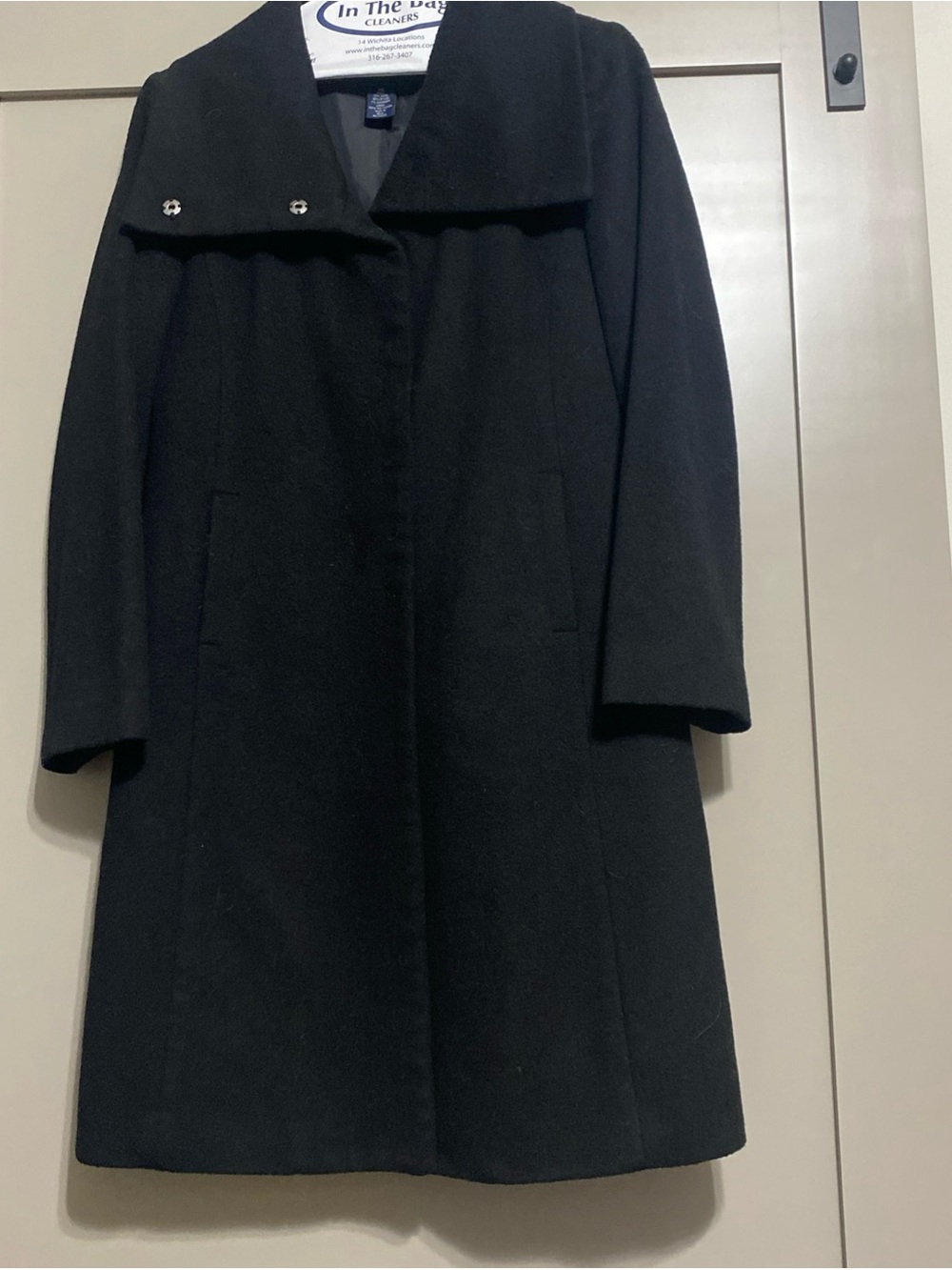 GAP Black Wool-Blend Pea Coat with Wide Notched Collar
